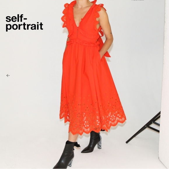 Self-Portrait Broderie Embroidered Lace Red Midi Dress size 6 - Picture 4 of 16